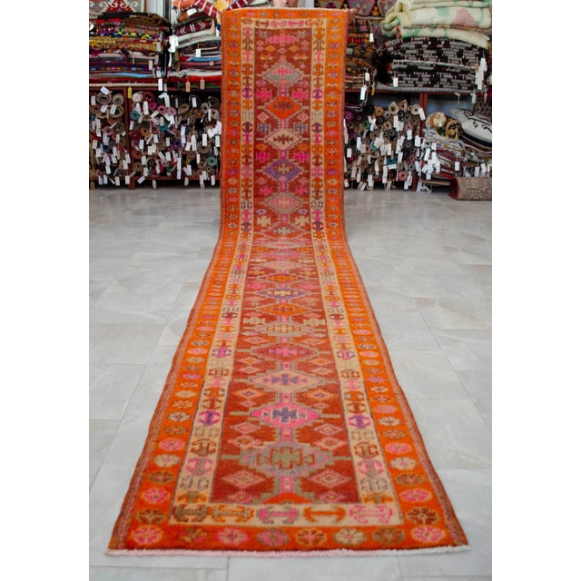 Mid-Century Modern 1970s Vintage Hand-Knotted Kurdish Runner For Sale - Image 3 of 12