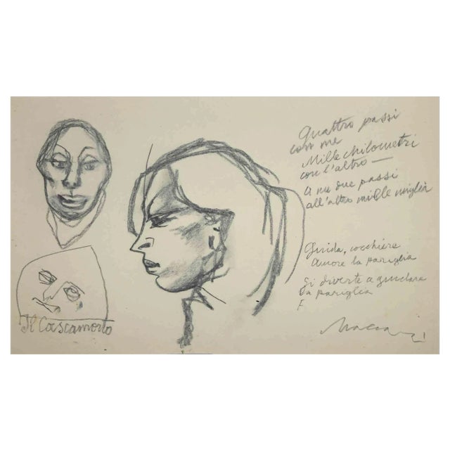 Mino Maccari, The Profile, Original Drawing, Mid -20th-Century For Sale