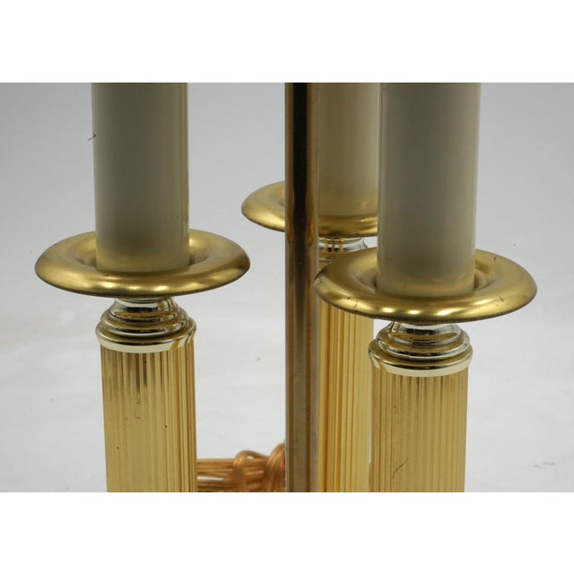 1980s 1980s Brass 3 Column 2 Light Bouillette Table Lamp For Sale - Image 5 of 9