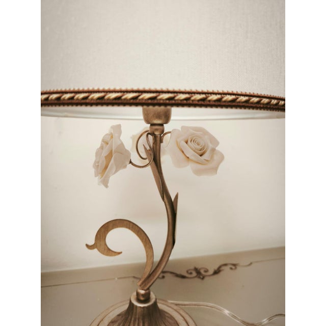 Small Lamps with Ceramic Roses and Fabric Lampshades, 1980s, Set of 2, in Very Good conditions. Designed 1980 to 1989...