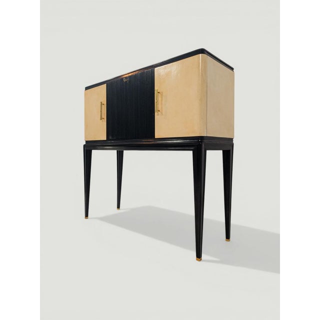 1950s Mid-Century Italian Black Lacquered Parchment Bar Cabinet or Sideboard, 1950s For Sale - Image 5 of 18
