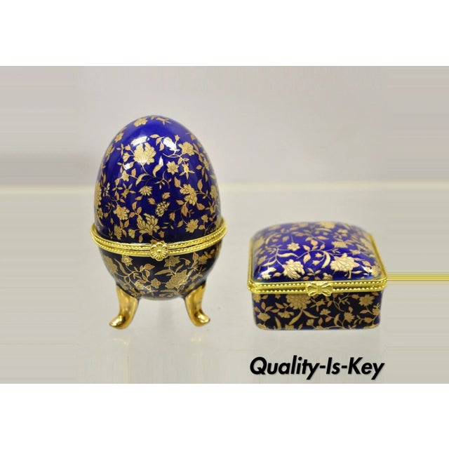 Cobalt Blue Porcelain Egg Gold Gilt Hinged Lid Candle Trinket Box - 2 Pcs For Sale - Image 13 of 13