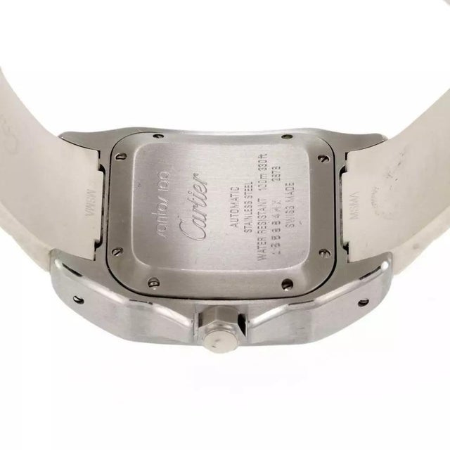 Cartier Cartier Santos 100 Automatic Steel White Rubber Band Midsize Watch 2878 For Sale - Image 4 of 5