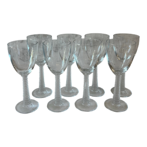 Set of 8 Vintage Ribbed Stem Wine Glasses