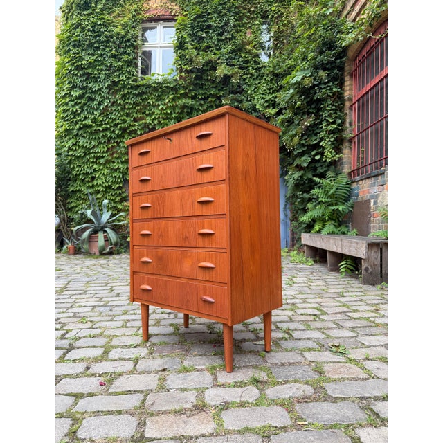 Danish Teak Chest of Drawers with Shell Handles and Lock For Sale - Image 10 of 11