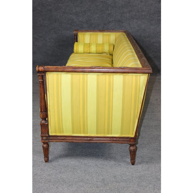 French Louis XVI Style Carved Walnut Even-Arm Sofa Settee C.1940s Era For Sale - Image 10 of 10