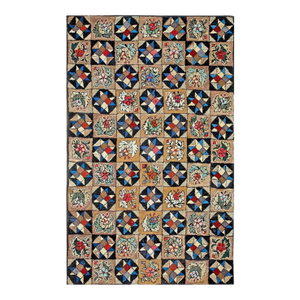 1930s Brown Floral Geometric Folk Art Antique American Hooked Rug 5'4" X 8'8" Hand Knotted Wool Carpet