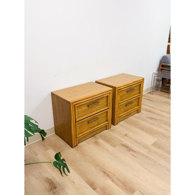 Lea Furniture Faux Bamboo Nightstand Pair Vintage Coastal Hollywood Regency For Sale - Image 4 of 12