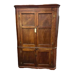 19th Century Antique Primitive Two Part Corner Cabinet