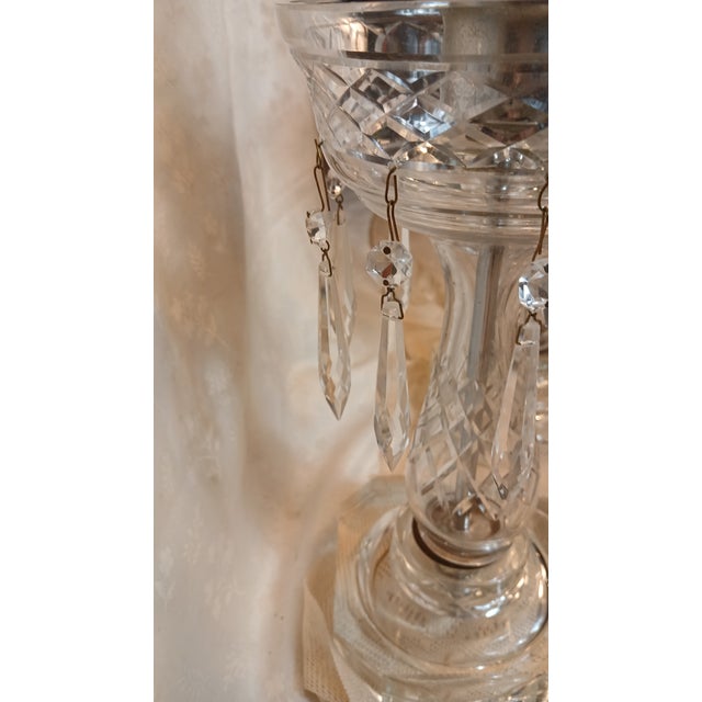 Transparent Mid 20th Century Hollywood Regency Crystal Hurricane Lamps With Prisms - A Pair For Sale - Image 8 of 17