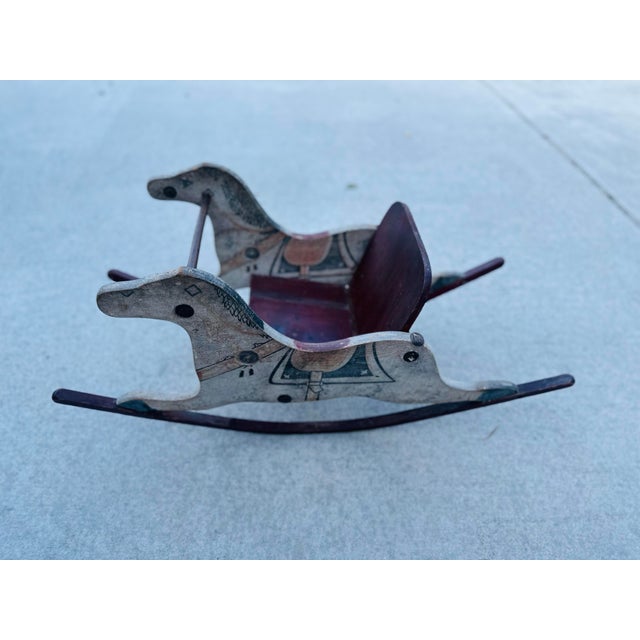 Folk Art Vintage Hand Crafted Folk Art Rocking Horse For Sale - Image 3 of 5