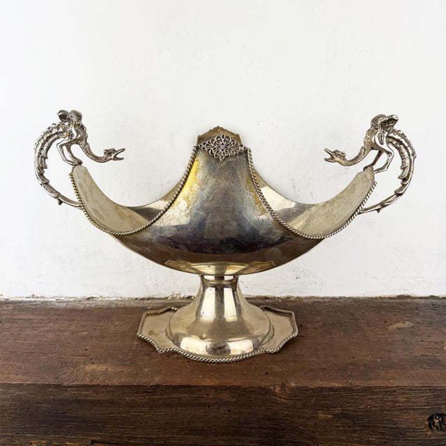Antique Italian Silver-Plated Centerpiece Bowl with Dragon Handles, 1930s For Sale - Image 15 of 15