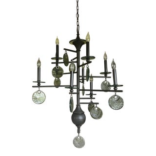 Currey and Company Wrought Iron Chandelier in Iron Finish For Sale