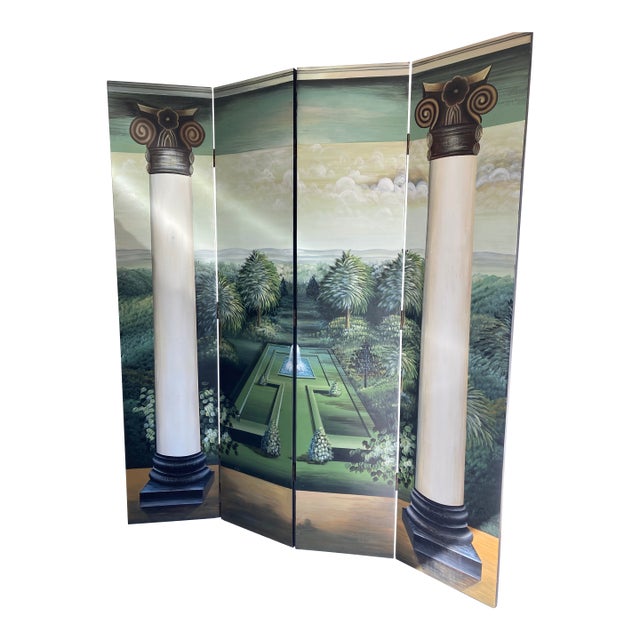 Vintage Italian Style 4-Panel Painted Floor Screen For Sale