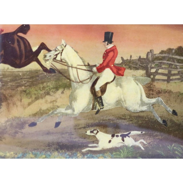 1970s Vintage Hand Colored Equestrian Print “The Leap” in Burl 