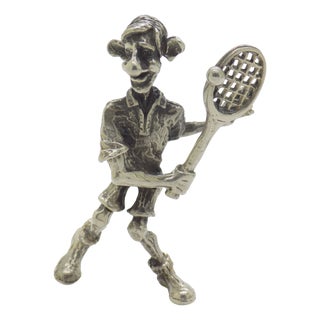 Vintage Italian Silver 800 Cartoonish Tennis Player Figurine by Raspini, Arezzo, 1970s For Sale