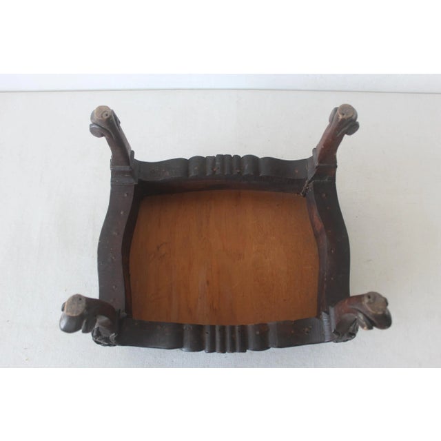 Vintage French Country Louis XV Style Carved Wood Needlepoint Footstool Ottoman Nailhead Detail For Sale - Image 12 of 12