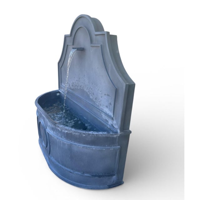 Vintage-Style Zinc-Finished Wall Fountain With Scalloped Backboard For Sale - Image 4 of 6