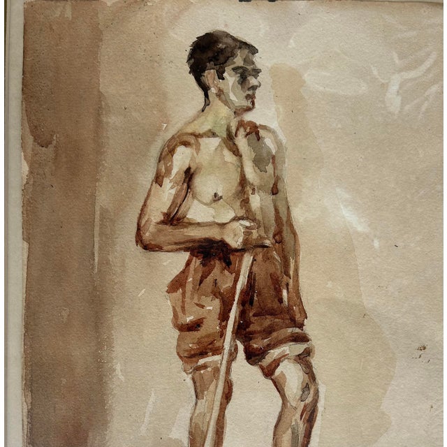1940s Male Study Water Color Gouache Painting by Leopoldo Romañach For Sale - Image 4 of 5