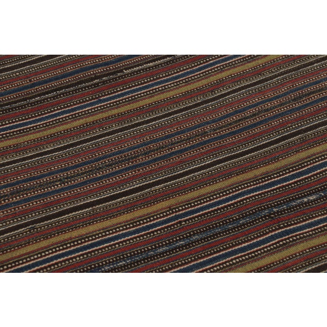 1950s Vintage Persian Kilim, Square Rug in Fine Polychromatic Stripes - Rug & Kilim For Sale - Image 5 of 8