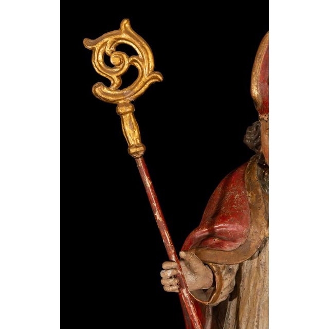 Gold Spanish Baroque Artist, Carved Statue of Saint Bishop, Traditionally Saint Rupert, 1750, Wood For Sale - Image 8 of 10