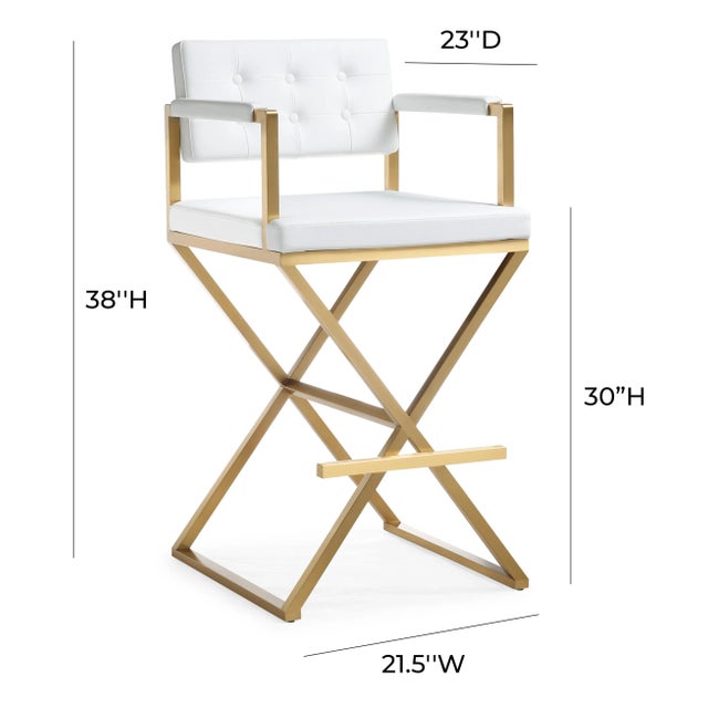 White Director White Vegan Leather & Gold Steel Bar Stool For Sale - Image 8 of 10