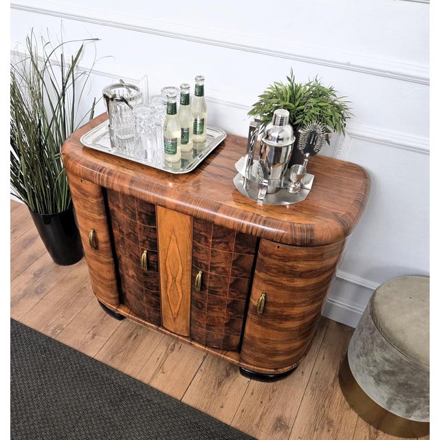 Italian Art Deco Walnut Burl and Mirror Mosaic Dry Bar Cabinet, 1940s For Sale - Image 6 of 11