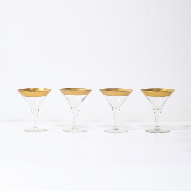 Metal Set of 12 Mid-Century Modernist Gilt Rimmed Martini Glasses by Dorothy Thorpe For Sale - Image 7 of 18