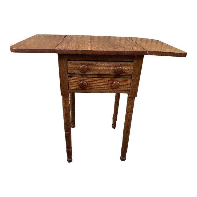 Late 19th Century. Antique Solid Oak 2 Drawer Drop Leaf Side Table. For Sale