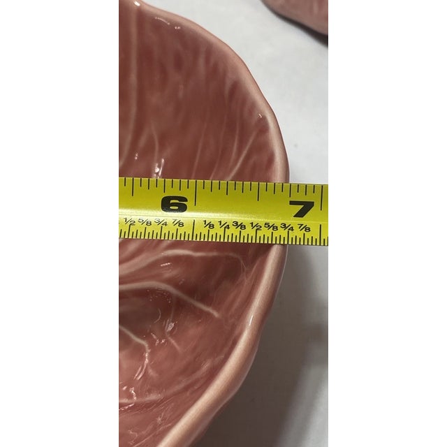 Vintage Bordallo Pinheiro Majolica Pink Cabbage Leaf Cereal Bowls-Set of 3 For Sale In Phoenix - Image 6 of 6