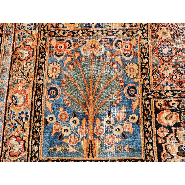 1900 - 1909 19th Century Persian Khorassan Rug, Hand-Knotted Wool, Allover Floral Panel Design, Green & Blue, 10x13 For Sale - Image 5 of 18