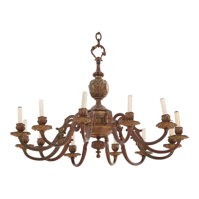 1910 French Baroque Style Twelve-Arm Bronze Chandelier For Sale