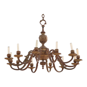 1910 French Baroque Style Twelve-Arm Bronze Chandelier