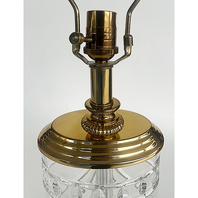 Waterford Cut Crystal "Overture" Lamps, Polished Brass, Shades, Pair For Sale In Miami - Image 6 of 11