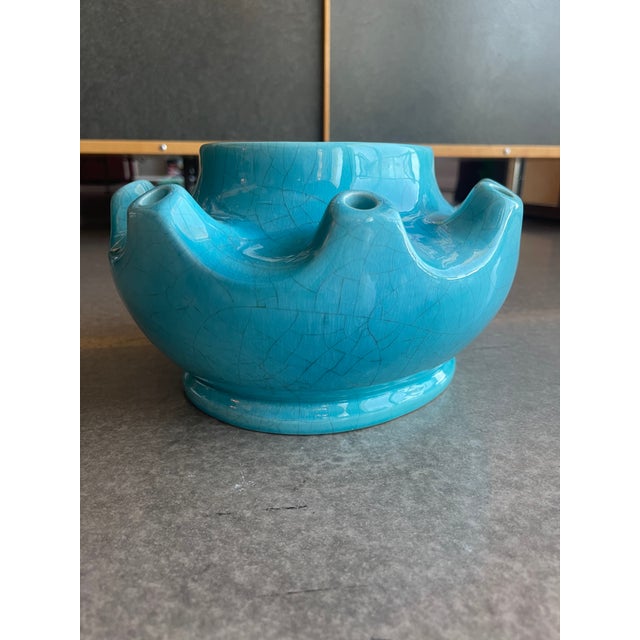 Global Views Italian Biomorphic Large Turquoise Raku Ceramic Sculpture Bowl Vase Planter For Sale In Las Vegas - Image 6 of 9