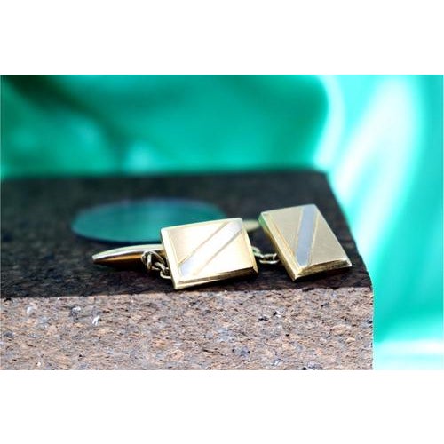 Rectangular Two-Tone Gold Cufflinks, Set of 2 For Sale - Image 5 of 8
