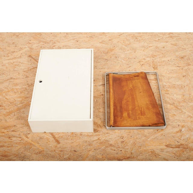 Beige Folding Metal Frame Box with Leather Compartment in White Painted Plywood from Wohnhilfe, 1950s For Sale - Image 8 of 12
