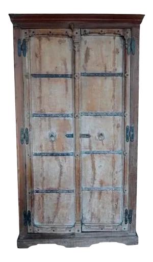 Indian Shesham Wood Rustic Cabinet With Iron Hardware From the 19th Century