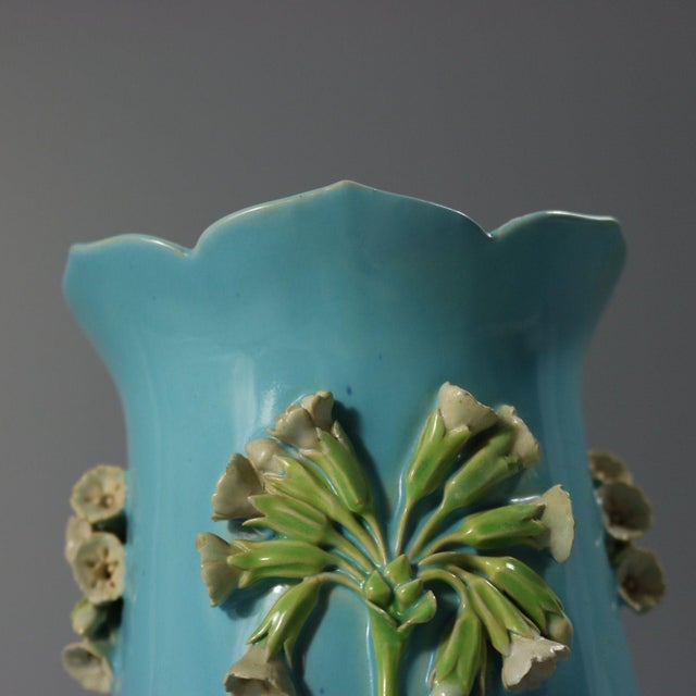Minton Majolica Floral Vase With Bulb Feet For Sale - Image 12 of 13