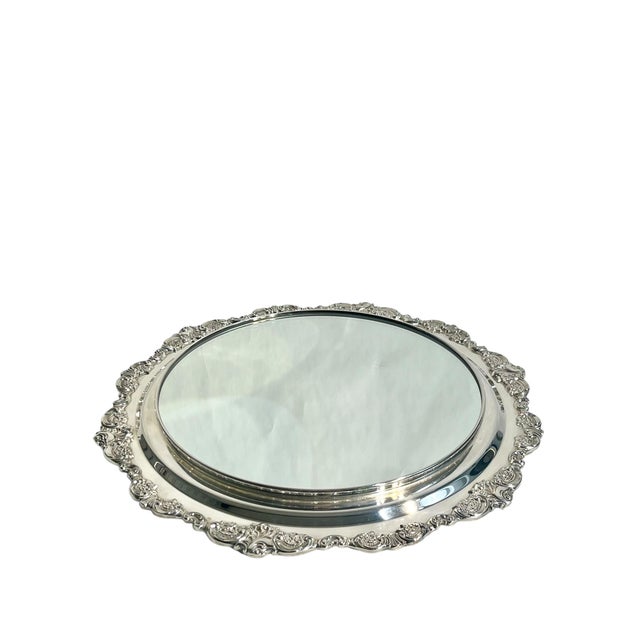 Classic vintage Wallace Baroque mirrored silver plate plateau, tray or wall mirror. This piece does have a hook for...