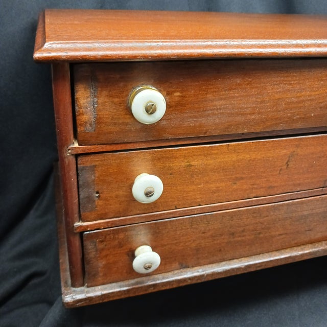 Late 20th Century 3-Drawer Table Top Spool Cabinet With Porcelain Knobs For Sale - Image 6 of 16