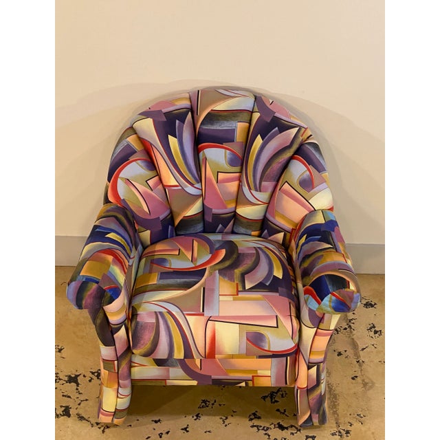 1990s Postmodern Multi Composed Clam Shell Barrel Chair For Sale - Image 10 of 10