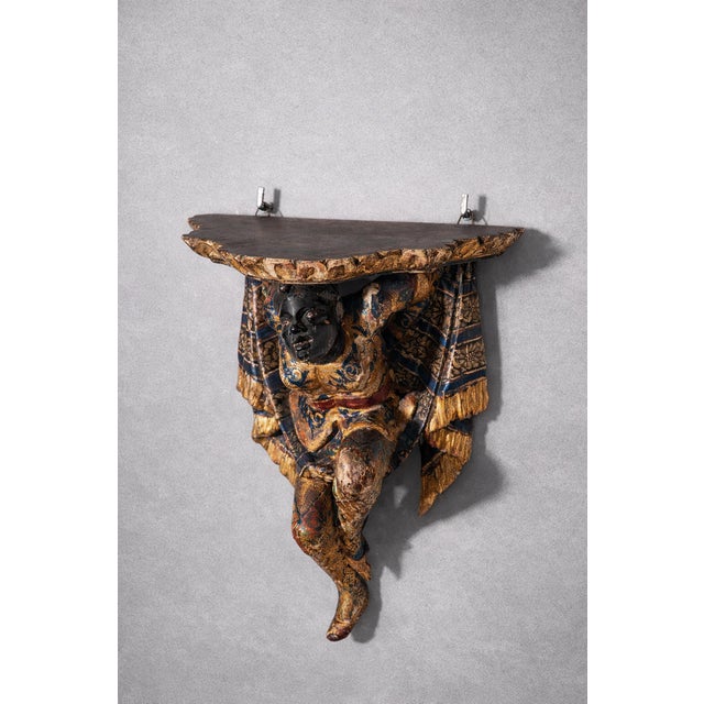 Antique Italian Venetian Polychrome Wall Consoles, 1800, Set of 2 For Sale - Image 13 of 14