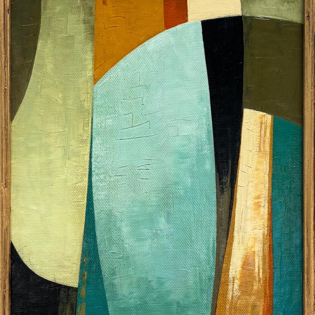 Abstract Contemporary Abstract Oil Painting in Vintage Blue Painted Frame For Sale - Image 3 of 6