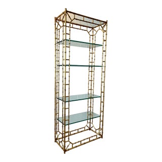 Chinoiserie Style Faux Bamboo Gilt Iron Bookshelf Étagère For Sale