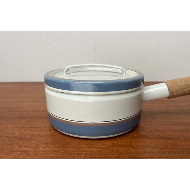 Mid-Century Modern Enamel Bowl and Pot with Teak Handle by Seppo Mallat for Finel, 1960s, Set of 2 For Sale - Image 14 of 18