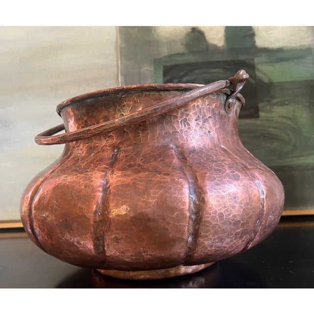 Metal Large Antique Hammered Copper Cauldron For Sale - Image 7 of 9