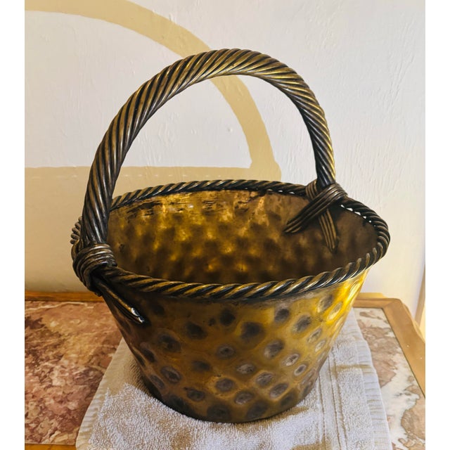 Vintage Brass Loop-Handled Dimpled Basket For Sale - Image 4 of 10