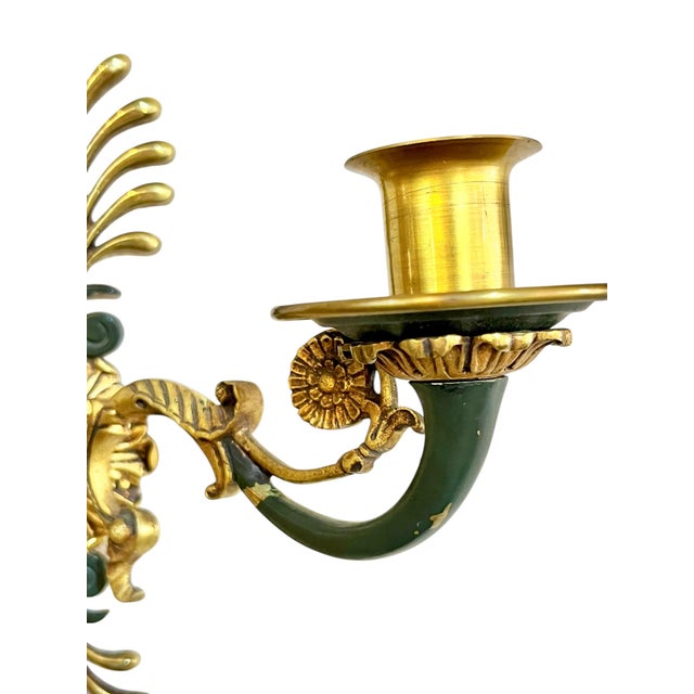 Antique Pair French Empire Gilt Bronze Candle Sconces Floral Scroll Arms For Sale - Image 10 of 17