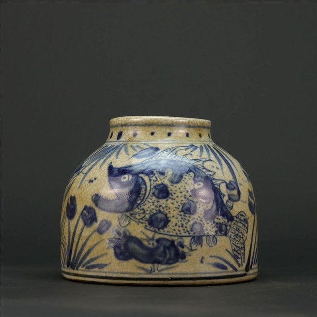 Vintage Blue & White Porcelain Jar With Koi Fish Motif - 4.2" For Sale In New York - Image 6 of 6